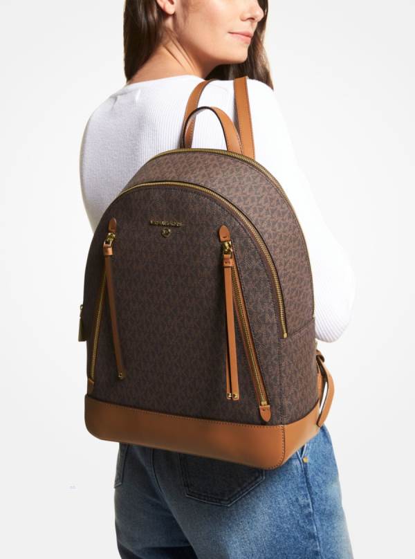 Damske Batohy Michael Kors Brooklyn Large Logo Čokoláda Žlté - Kabelky Michael Kors Levně | BYPJL-5802